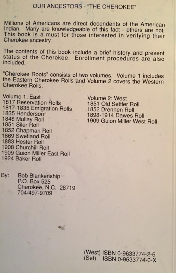 Cherokee Roots Book back